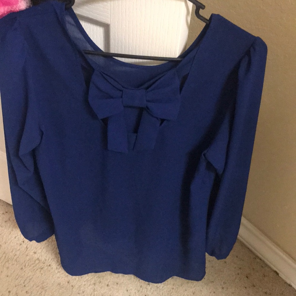 Royal Blue loose fitting bow back top